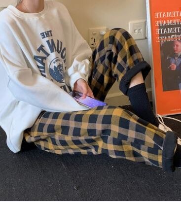 ロングパンツ レディース チェック柄 ストレートレッグ ワイドレッグパンツ ハイウエストポケット ロ