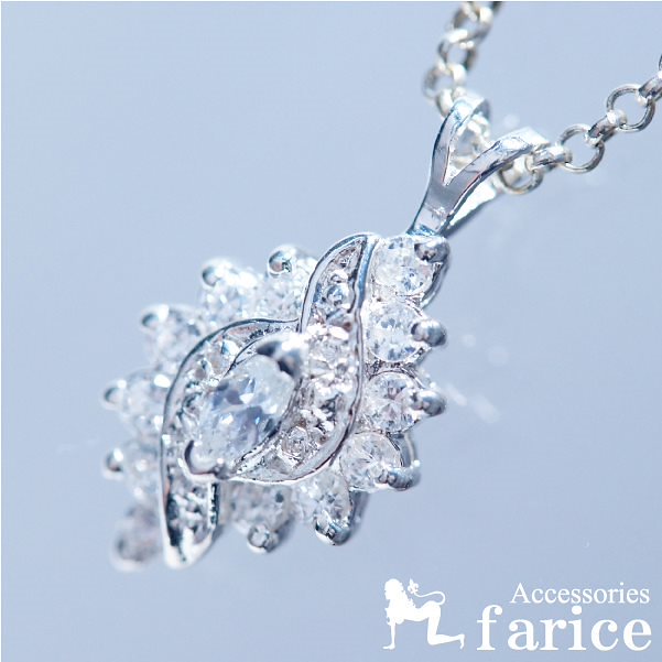 ホワイトキュービックジルコニア装飾 エレガントフラワーシルバージュエリーペンダントトップ (レディース)
