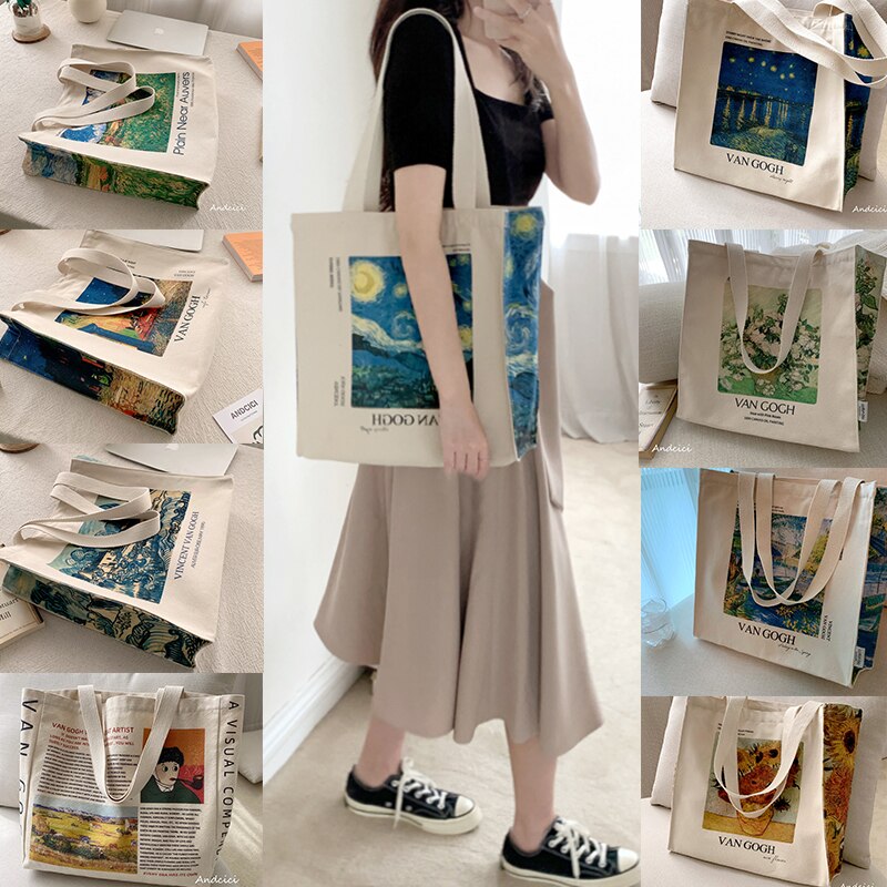 大人気！ トートバッグ キャンバス 大容量 A4 ファスナー付き 手提げ 鞄 油絵風 おしゃれ 通勤 トートバッグ