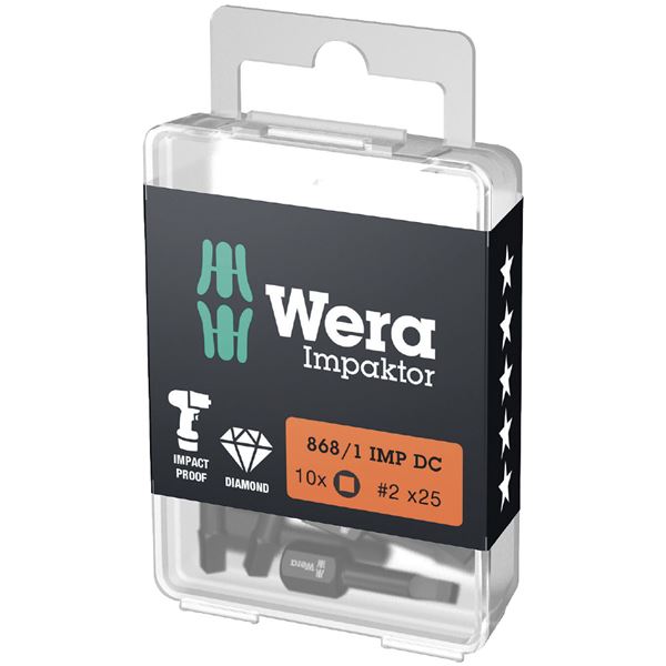 WERA ヴェラ 10本入 差込6.35mm 四角インパクトビット 四角サイズ2 057631 工具 ツール DIY 作業工具 道具