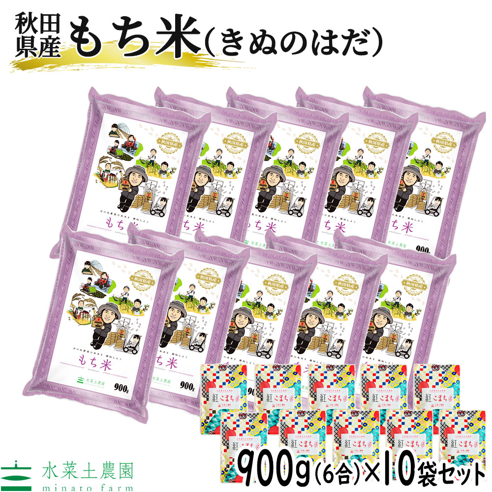新米 きぬのはだ もち米 900g(6合) 10個セット 秋田県産 令和6年産　古代米付き