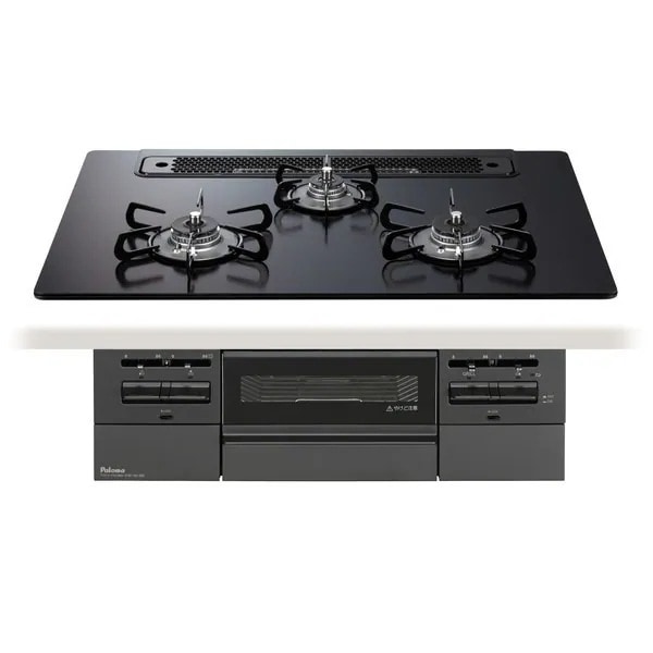 ビルトインガスコンロ 都市ガス 75cm 3口 水無し両面焼き PD-743W-75GZ-13A マッティーブラック BRilliO ブリリオ Black Line