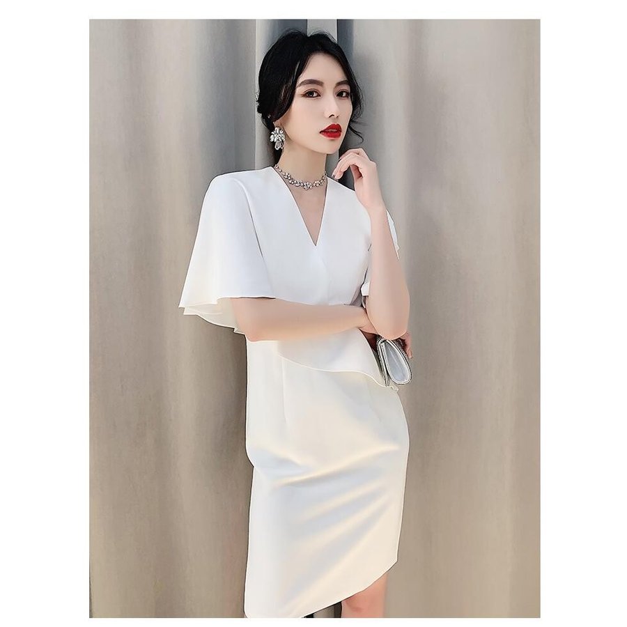 セクシー パーティードレス Vネック ミモレ丈ドレス ウエディングドレス 10代 20代 30代 4