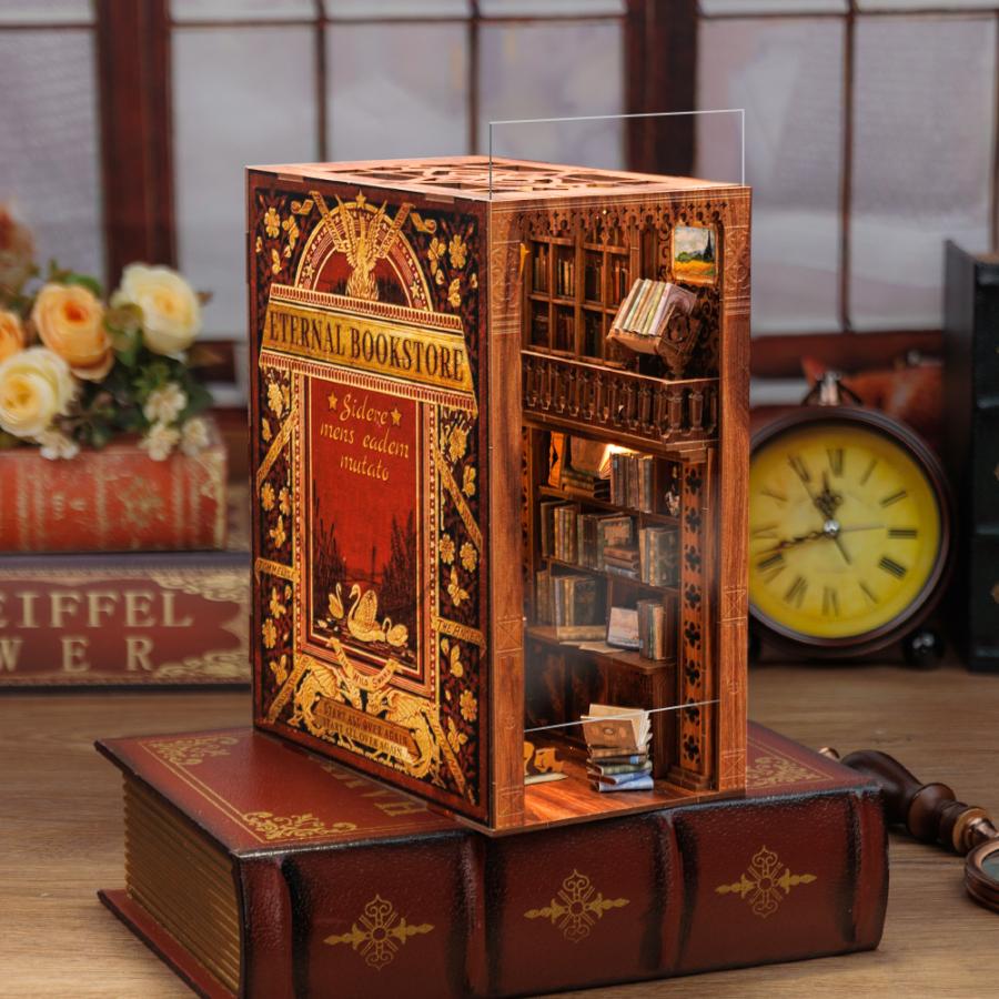 2026新品【品質新品】ミニチュアハウス 永遠書店 木製手作りキット ブックヌック キット DIY 立体パズル クラフト LEDスイッチングライト