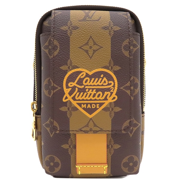 ルイヴィトン LOUIS VUITTON ショルダーバッグ LVスクエアード ダブルフォンポーチ モノグラム ストライプキャンバス モノグラムストライプ ゴールド金具 茶 NIGOコラボ M81005