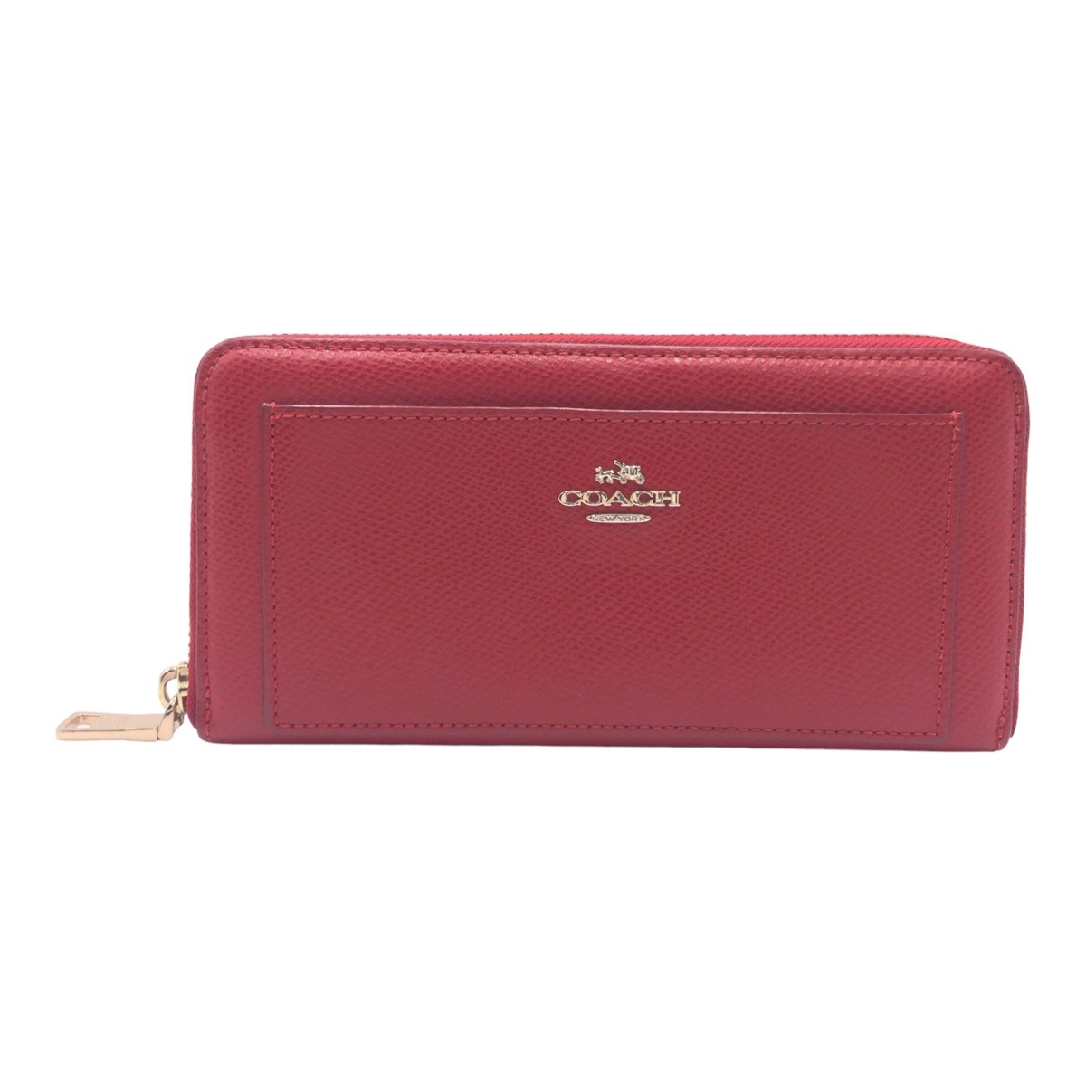 美品 アコーディオン ジップ ウォレット レッド ゴールド金具 レザー F52648 長財布 ラウンドファスナー レディース 404212