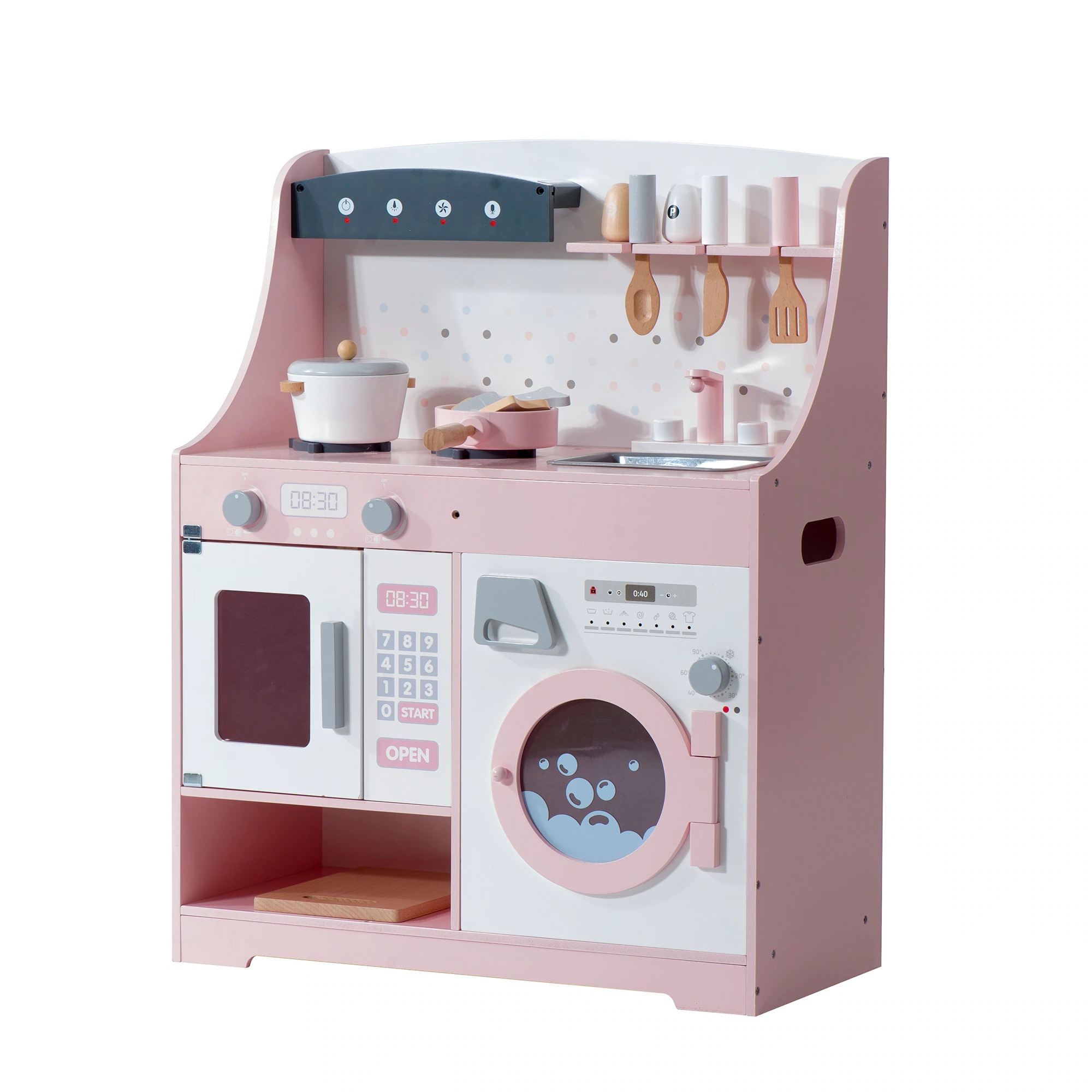 【日本国内出荷-3日で配達】かわいいおままごとキッチン 木製知育玩具 誕生日 台所 洗濯機 調理器具付 食材 コンロ ミニキッチン 子供のおもちゃキッチン 子供の日の誕生日プレゼントDJYC10