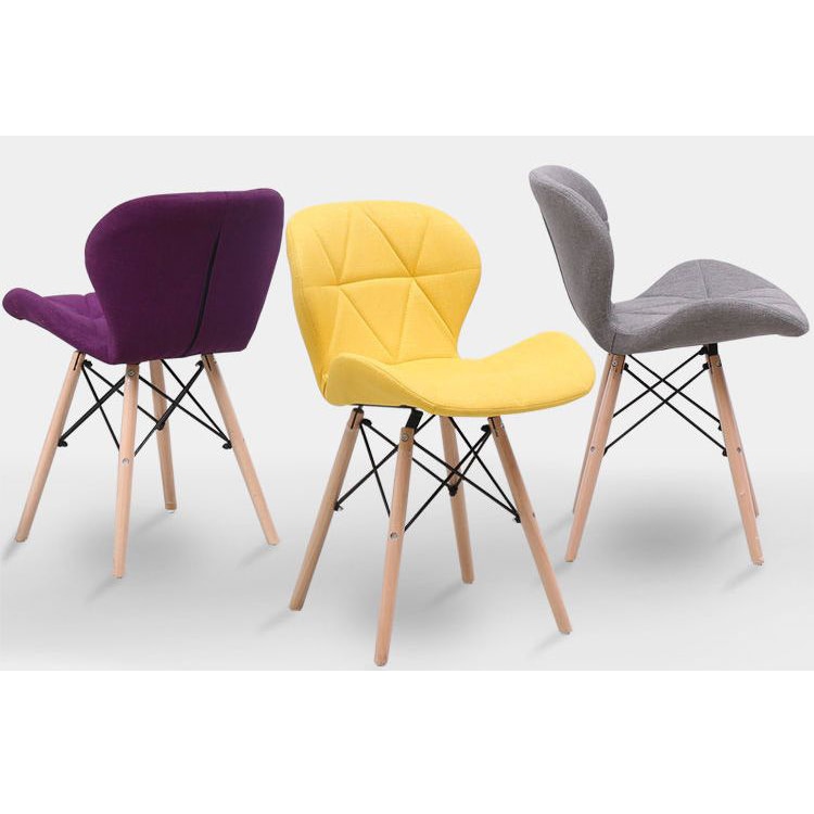 2脚セットデザイナーズチェア　 シェルチェア 　木脚 　デニム　 パッチワーク柄　 リプロダクト ファブリック　DSW チェア　 北欧　椅子 温かい いす ダイニング ダイニ