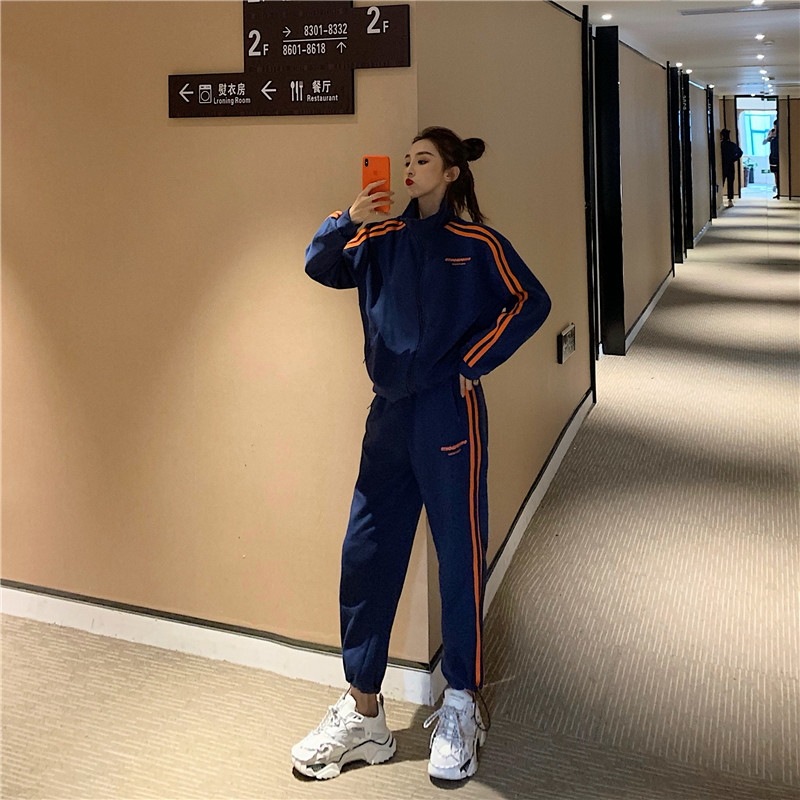 レディース ジャージ セットアップ 上下セット ロング 長袖 スタンドカラー ストレート ファスナー ポケット 前開き シンプル カジュアル かっこいい レトロ メンズライク ボーイッシュ