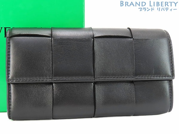 美品ボッテガヴェネタマキシイントレチャートカセットラージフラップウォレット二つ折り長財布ブラック742694651387