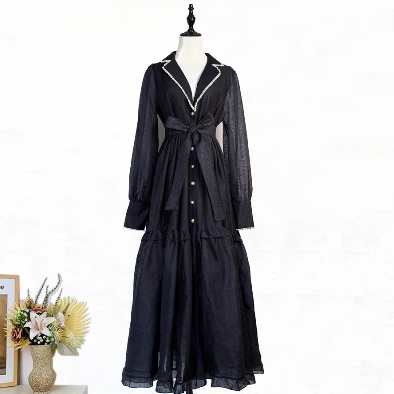 ビーズ付きレースフラーワンピース（ノッチドカラー） 入学式 卒業式 結婚式 演奏会 パーーティー お呼ばれドレス