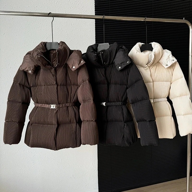 90% ホワイトダックダウン 収腰 ダウンジャケット レディース デザイン性 しわ感 加厚 冬