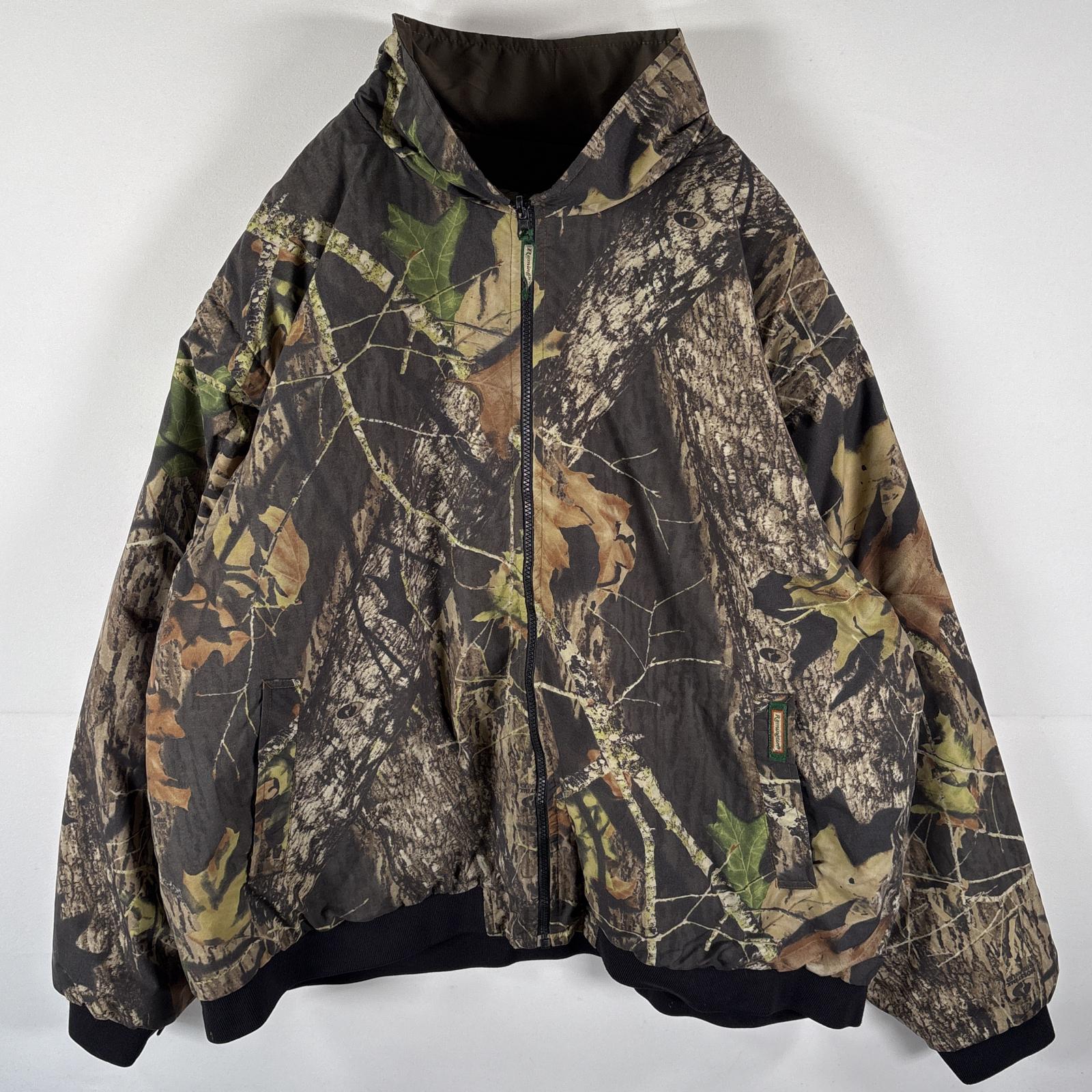 古着 レミントン Remington ナイロンジャケット リバーシブル ブルゾン リアルツリーカモフラ ハンティング 袖着脱可 大きいサイズ XXXL カーキ系 メンズ