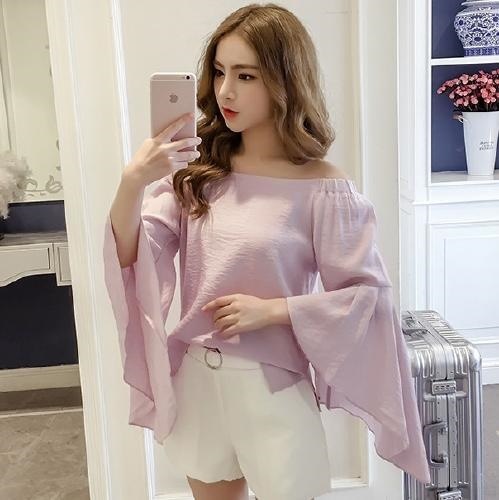 2242.フレアスリーブ オフショルダー トップス(ピンク)