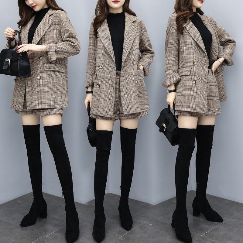 パンツスーツ レディース 卒業式 服 母 テーラードジャケット セットアップ ミニ丈 ブレザー 2点セット フォーマル チェック柄 おしゃれ 上品 着痩せ