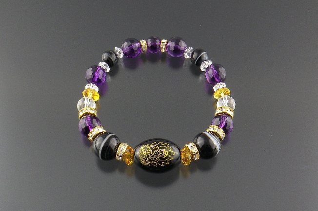 目の薬師 御祈願ブレスレット[目の霊山 油山寺の 祈祷証明書 付き] 天皇の眼病を全快へ導いた 目の薬師様 白水晶 アメジスト オニキス メノウ パワーストーン ブレスレット メンズ レディース