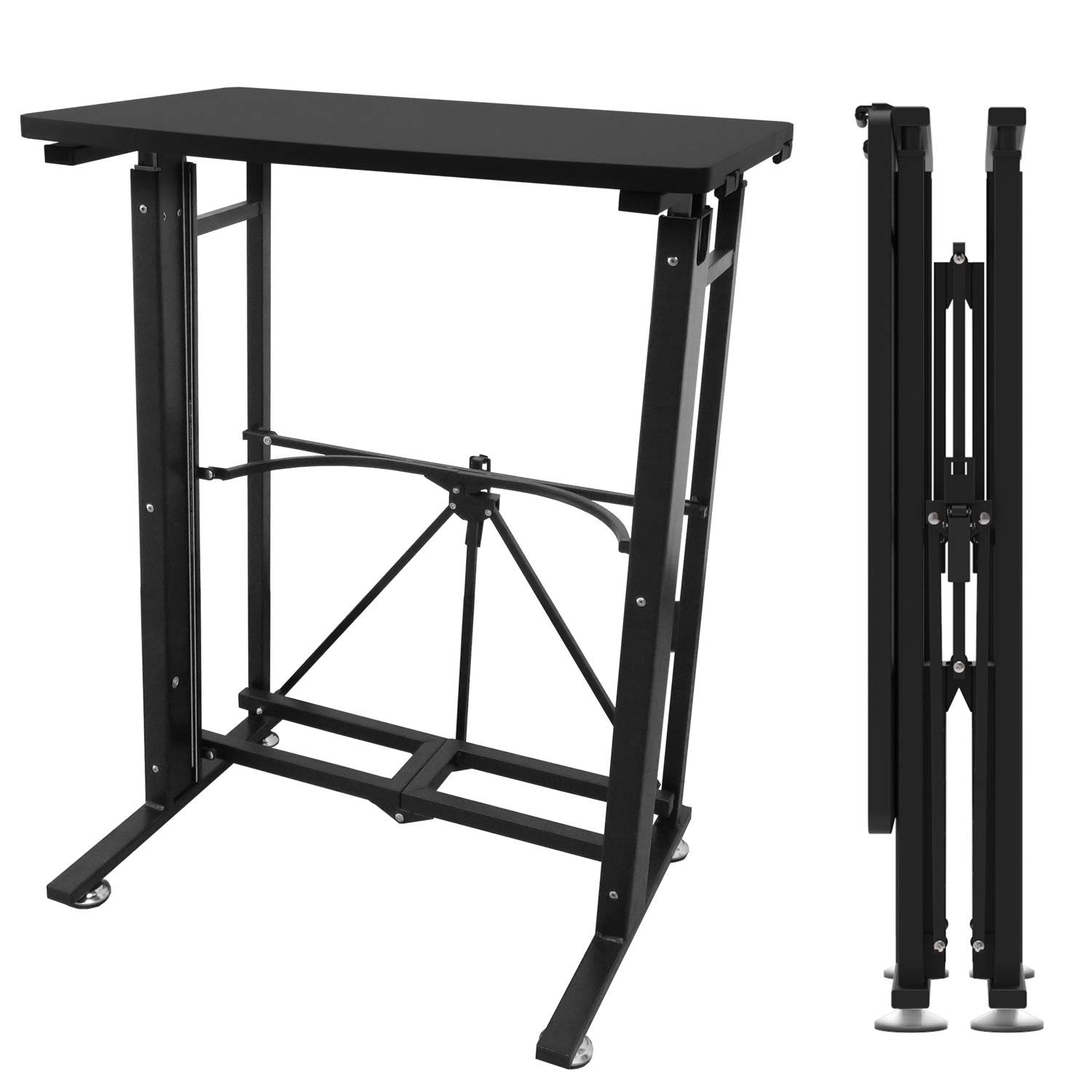 E-WIN スタンディングデスク 昇降デスク 【届いてすぐ使える！】キャスター(固定脚)取付けだけの簡単組立 天板サイズ幅58cm×奥行40cm 昇降 手動 パソコンデスク オフィスワークテーブル 折