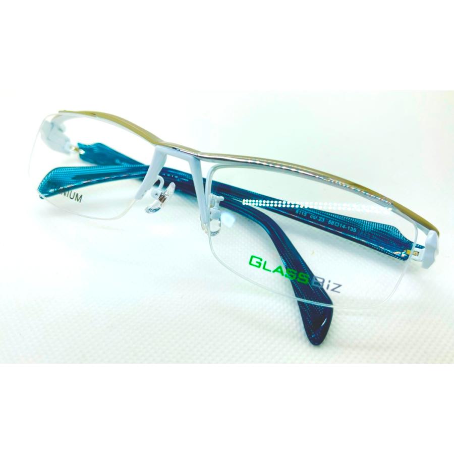 メガネフレーム GLASSBiz 8115 C-23 ハーフリム メタル シルバー 青 KTM