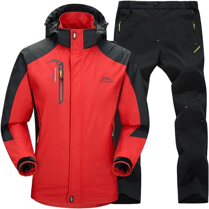 アウトドアジャケット 上下セット メンズ ウェア 登山服 マウンテンパーカー 多機能 防寒 防風 撥水(6.レッド (速乾トレッキングパンツ), 3XL)