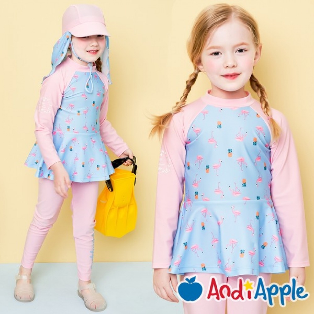 [Andy Apple] トップスウィートフラミンゴラッシュガード水着 (フラップキャップセット)