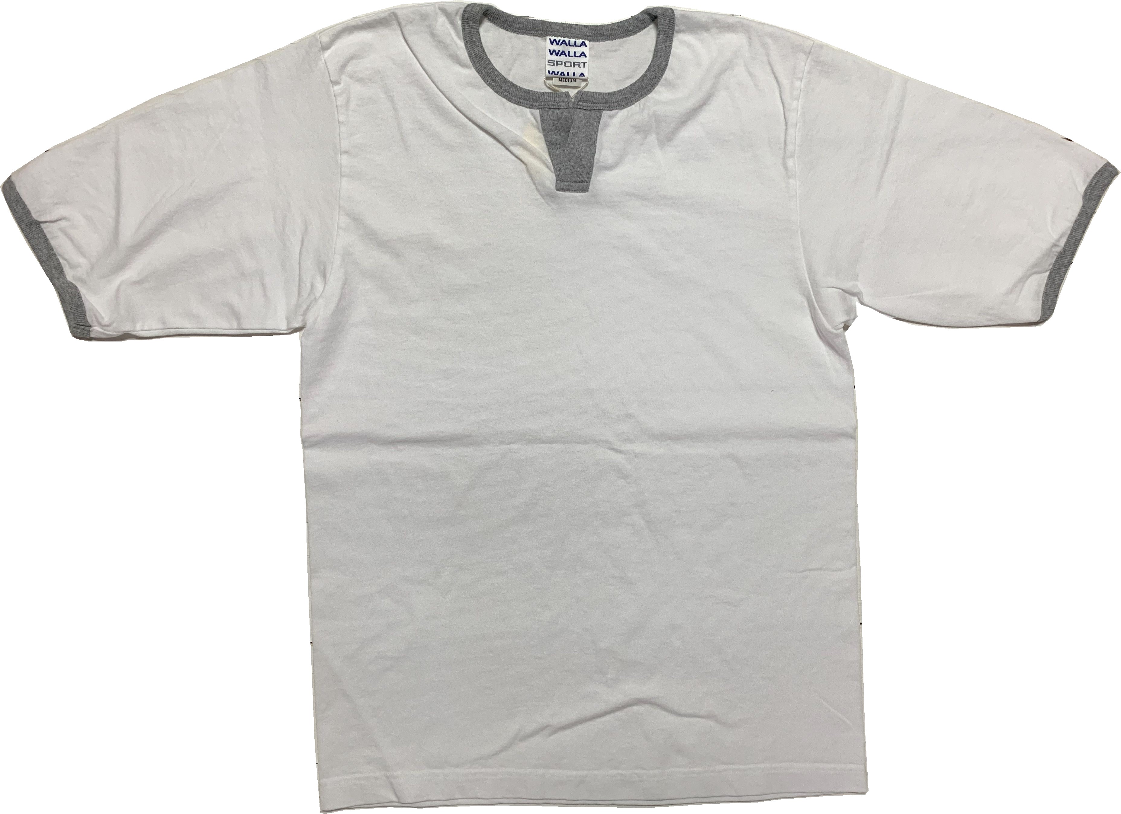 ハーフスリーブ スプリットネック リンガーティー グレー メンズ Tシャツ 日本製 GREY 022