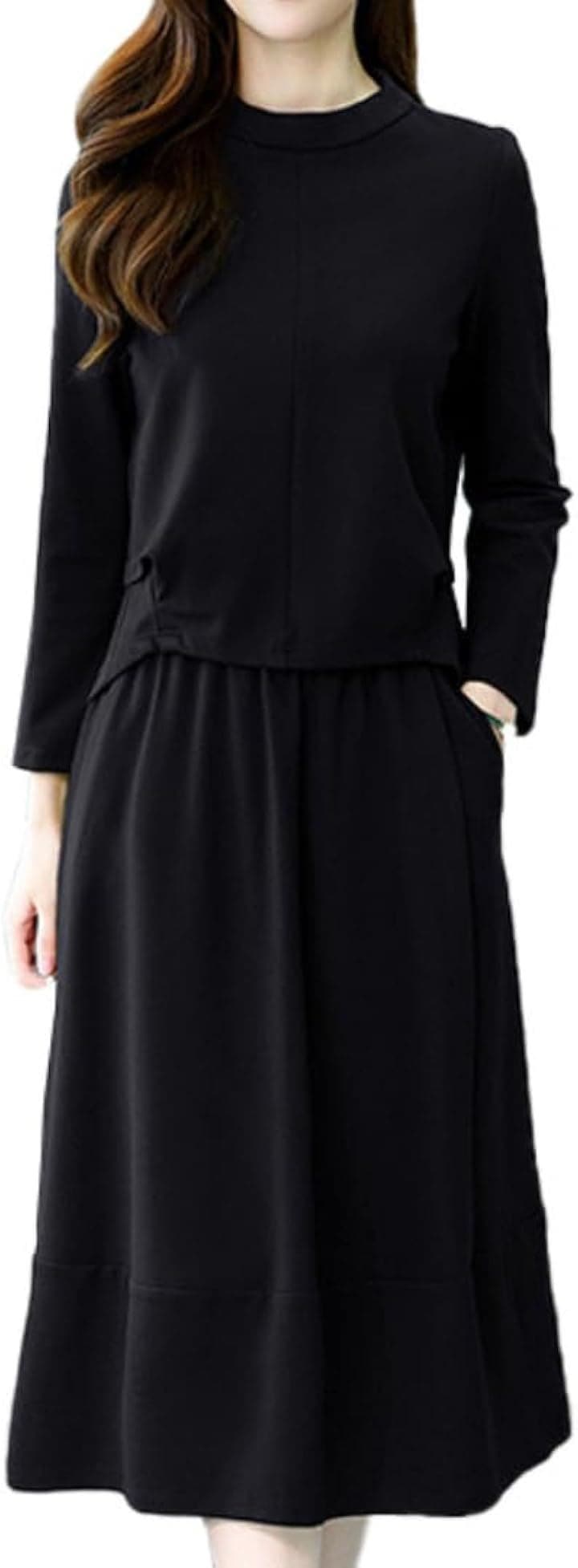 喪服 礼服 フォーマル レディース セットアップ 長袖 スカート 上品 冠婚葬祭 セレモニー( ブラック, M)