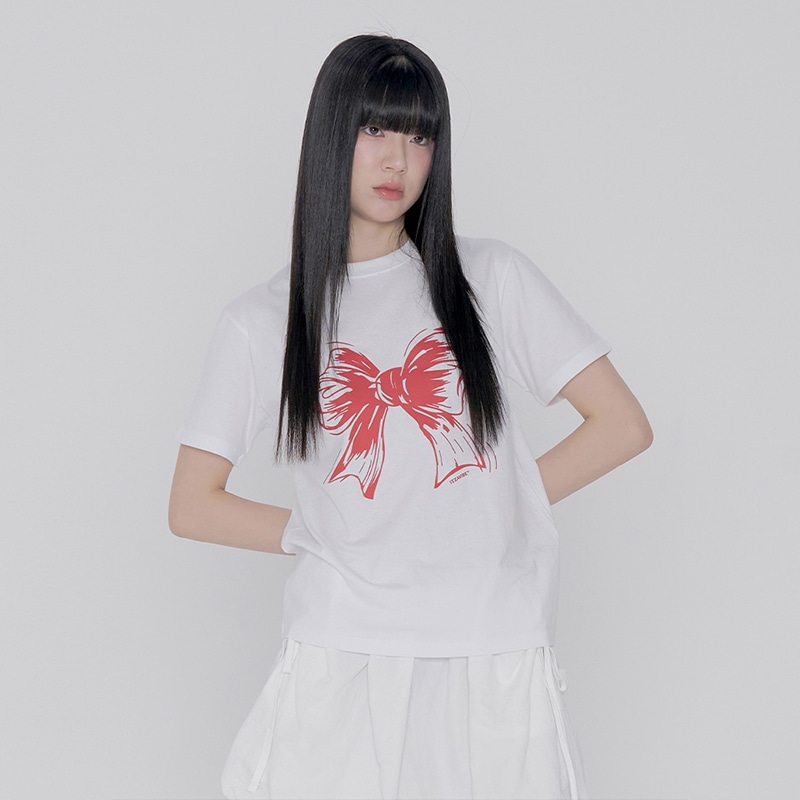 RIBBON LOGO SLIM FIT T SHIRT - WHITE