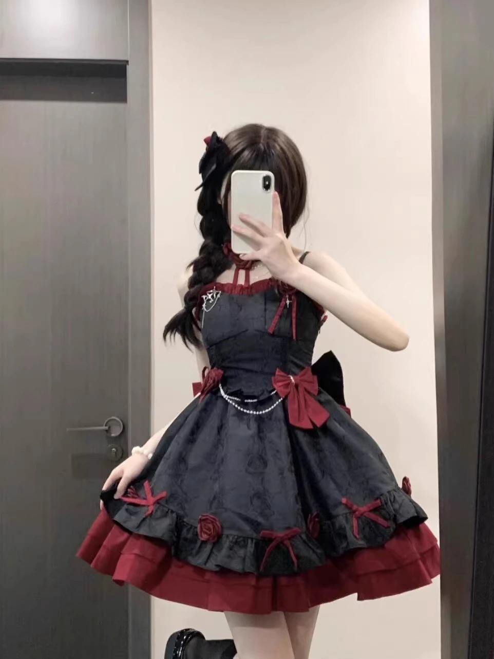 【激安本日限定】ロリータ ワンピース黒と赤のゴスロリドレス Jsk ロマンチックドレス ロリータふわふわテール重工業プリンセスドレス 8,056円