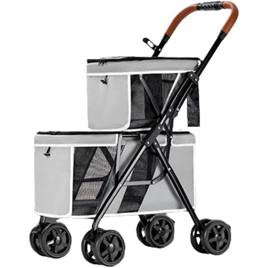 2匹の犬用のベビーカー ペットカート 犬 ベビーカー，耐荷重20kg 4輪前輪360回転 安全装置付犬 カート，組み立て簡単軽量小型犬中型犬老犬介護用ドッグカート