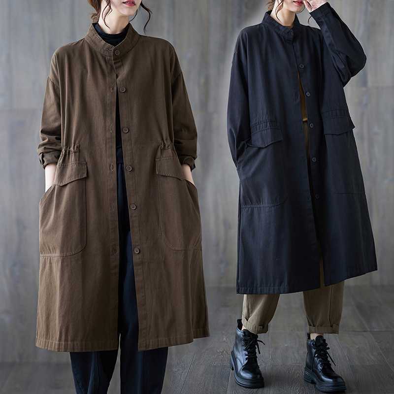 秋冬韓国大きいサイズ 単列ボタンカーディガン長袖コート アウター秋トレンチコート