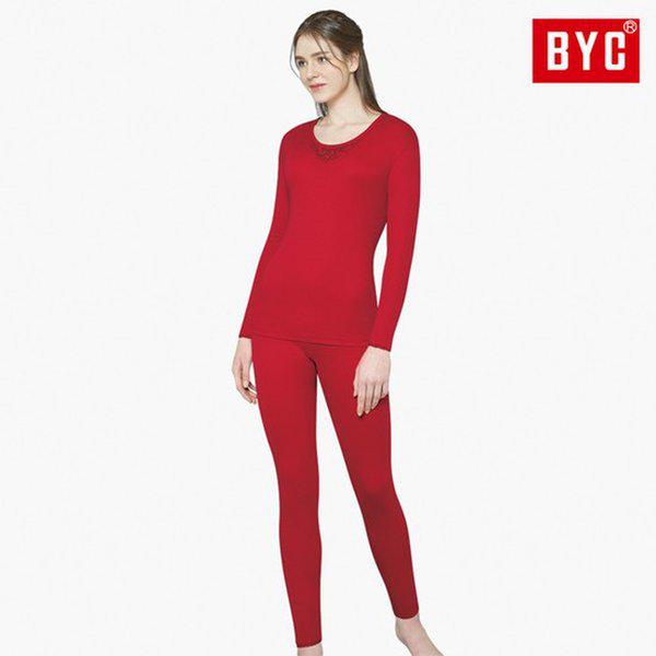 60番手コーマ綿 ボクギウォン 女性 長袖 肌着 上下セット (レッド/90-105) DCS5082
