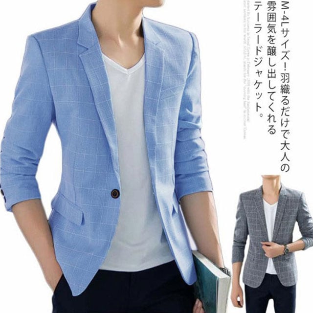 M-4Lサイズ テーラードジャケット メンズ 春 ジャケット 春ジャケット テーラード アウター 薄手 春夏 チェック柄 無地 20代 30代 40代 スリム