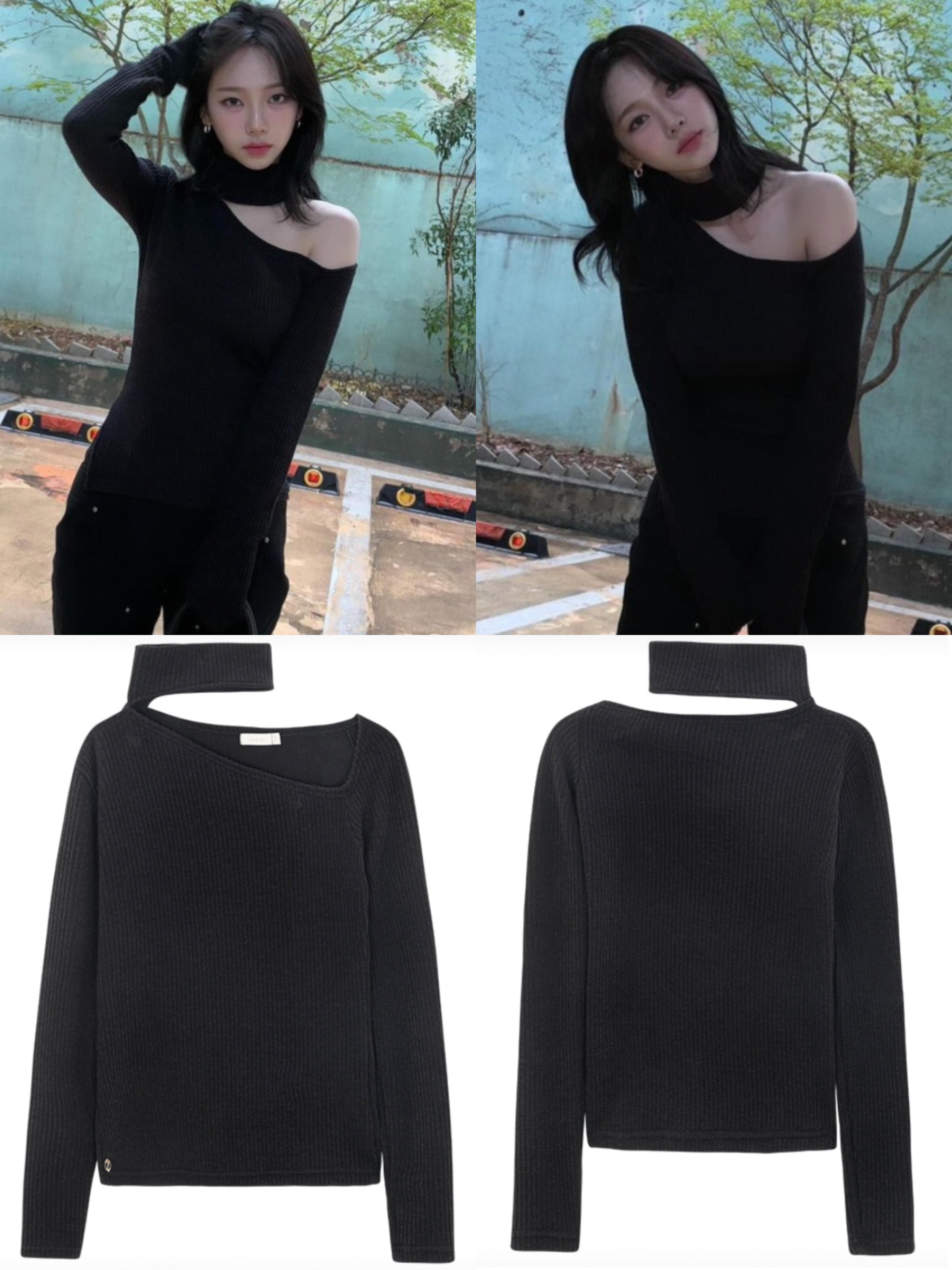 Shoulder Cutting Sleeveless Turtleneck Black [aespa KARINA 着用]