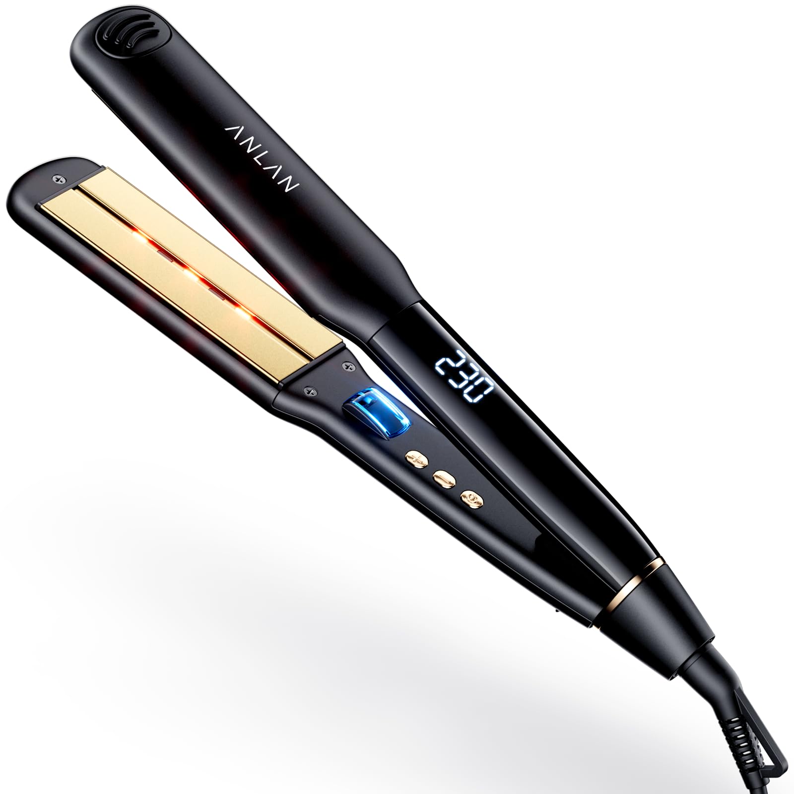 ANLAN ストレートアイロン ヘアアイロン 赤色LED 近赤外線 マイナスイオン 36mmワイドプレート 時短 急速加熱 100℃～230℃ ツヤ髪 2Way ストレート カール プレセント(ブラッ