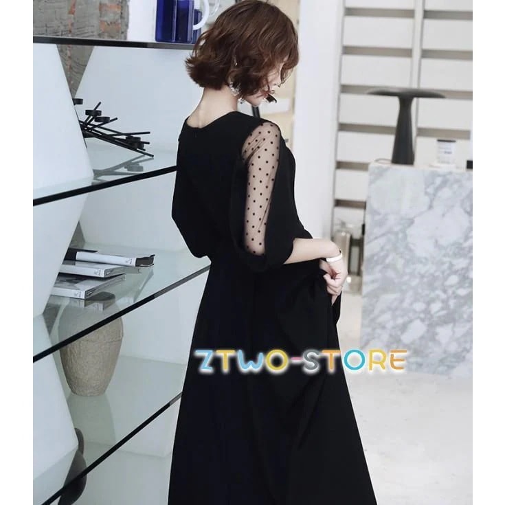 【急速出荷!】ワンピースドレスドレスシアー袖 4L 韓国 大きいサイズ ロング ロングドレス お呼ばれドレス 袖あり ドレス 上品 パーティードレス 五分袖 黒 3L 演奏会 結婚式 レース袖