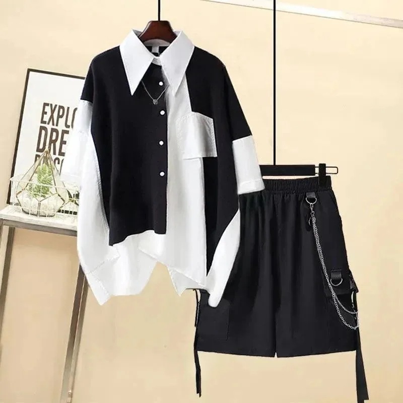 夏韓版ゆるいデザイン感半袖シャツジャージ 夏服メンズ 上下セット ファション 半袖Tシャツ パーカー 運動服 ゆったりしたズボン 涼しく楽ちんセットアップ 制服