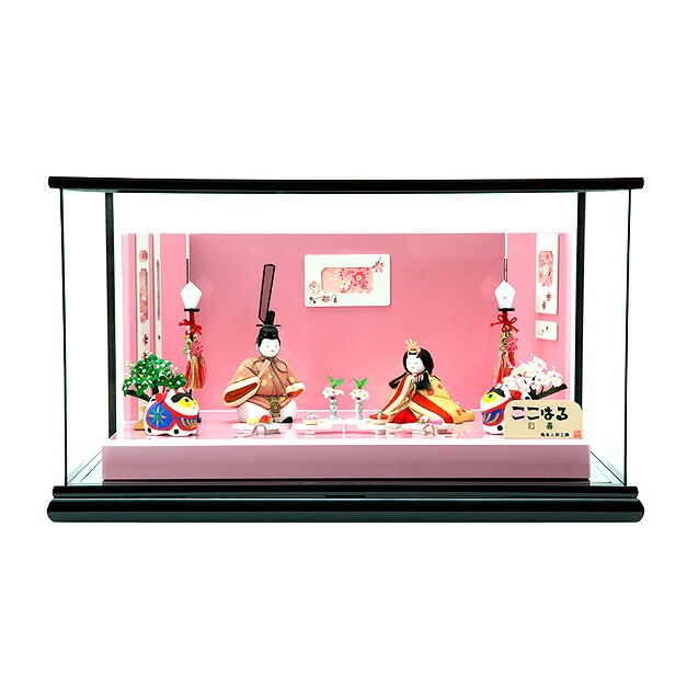 雛人形 ひな人形 お雛様 おひなさま かわいい 手作り 2025年 新作 秀光 限定品 送料無料 コンパクトミニ 初節句 ひな祭り 木目込み 親王 二人 ２人 平飾り ケース ピンク ここはる 心春雛人形