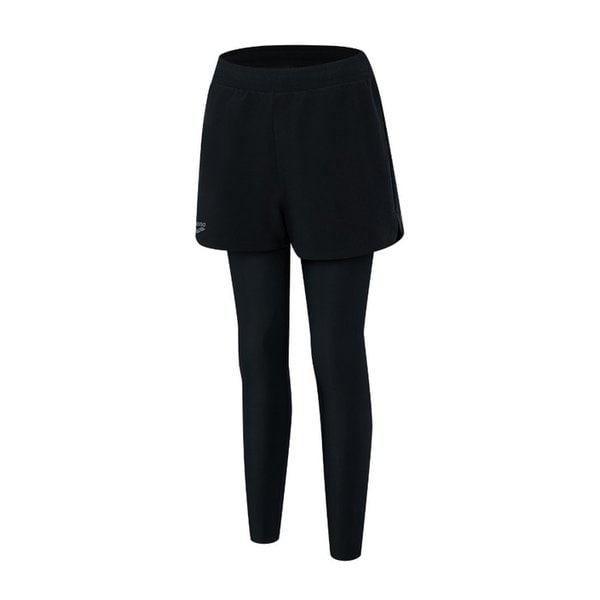 女性用ビーチエブリデーレジャーショートパンツ付き9分丈レギンス水着(AYAL1PW03)BLK