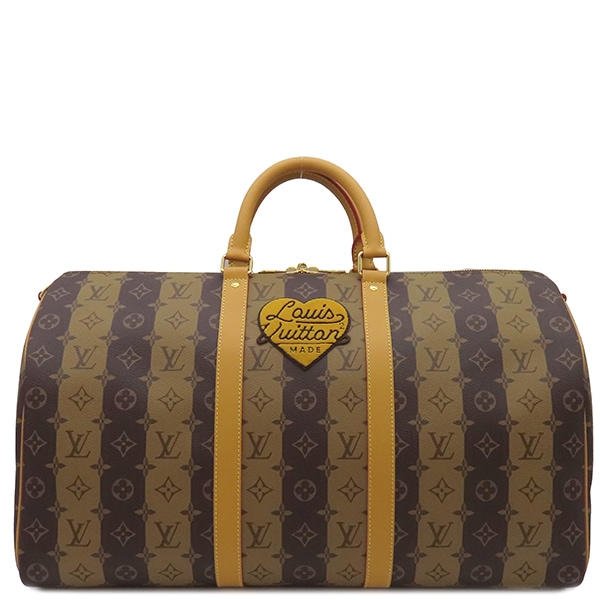 ルイヴィトン LOUIS VUITTON ボストンバッグ キーポル バンドリエール 50 モノグラムストライプキャンバス ブラウン系 ゴールド金具 NIGO コラボ LVスクエアード 茶 M45967