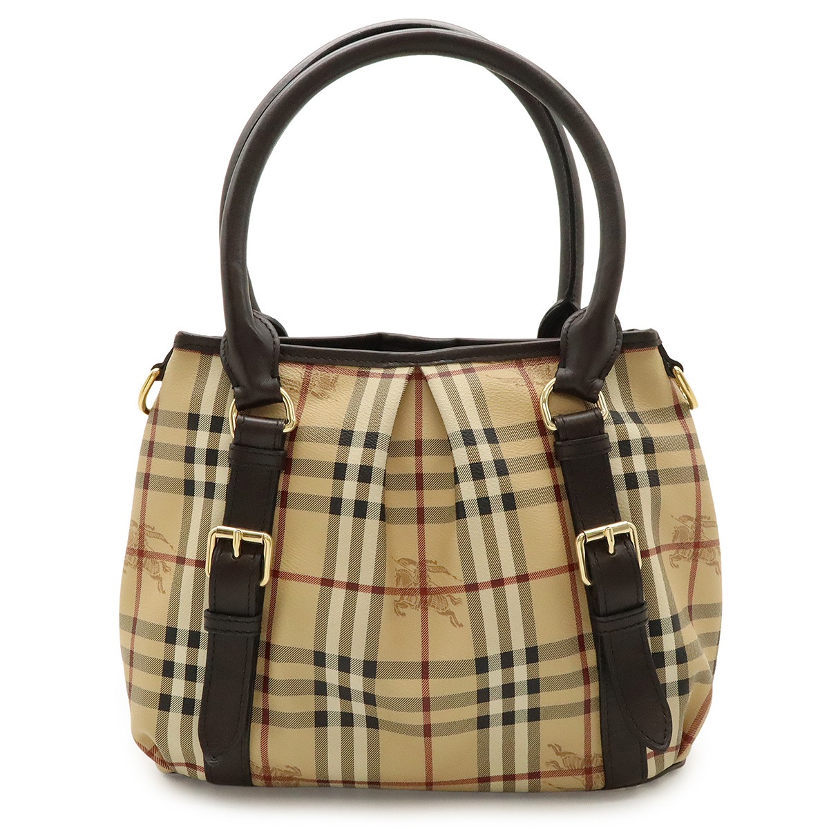 ノバチェック チェック柄 トートバッグ ショルダーバッグ ハンドバッグ PVC レザー ベージュ ダークブラウン ゴールド金
