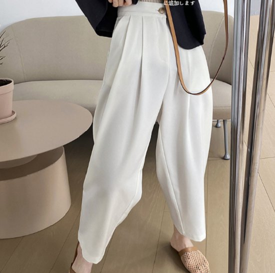 テーパードパンツ レディース クロップド 大きいサイズ ハイウエスト カジュアル ボリュームパンツ 夏新作 体型カバー イージーパンツ タック 無地 テーパードパンツ レディース クロップド 5,881円
