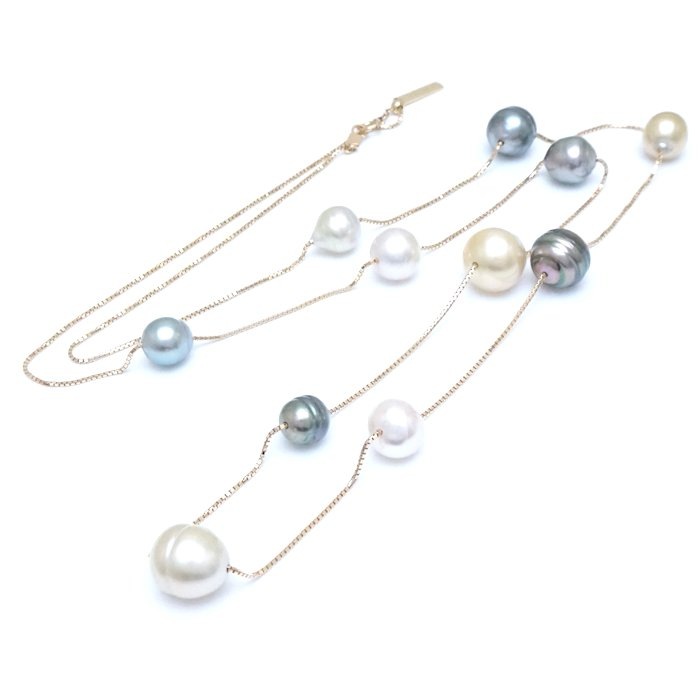 ステーションパール ネックレス バロックパール マルチカラー 真珠 ロング 83cm K18YG イエローゴールド/292511【中古】
