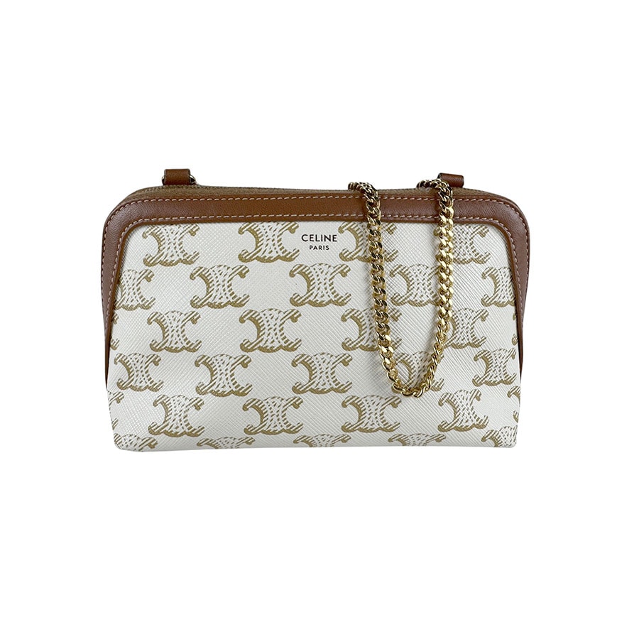 セリーヌ CELINE ショルダーバッグ PVC オフホワイト/ブラウン ゴールド レディース z4791