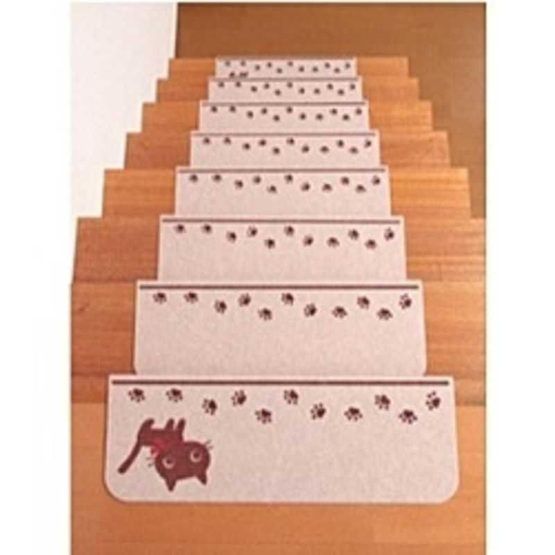 サンコー　バリアフリー折り曲げ付階段マット 45×21cm 15枚入　KD‐57 (ネコ)