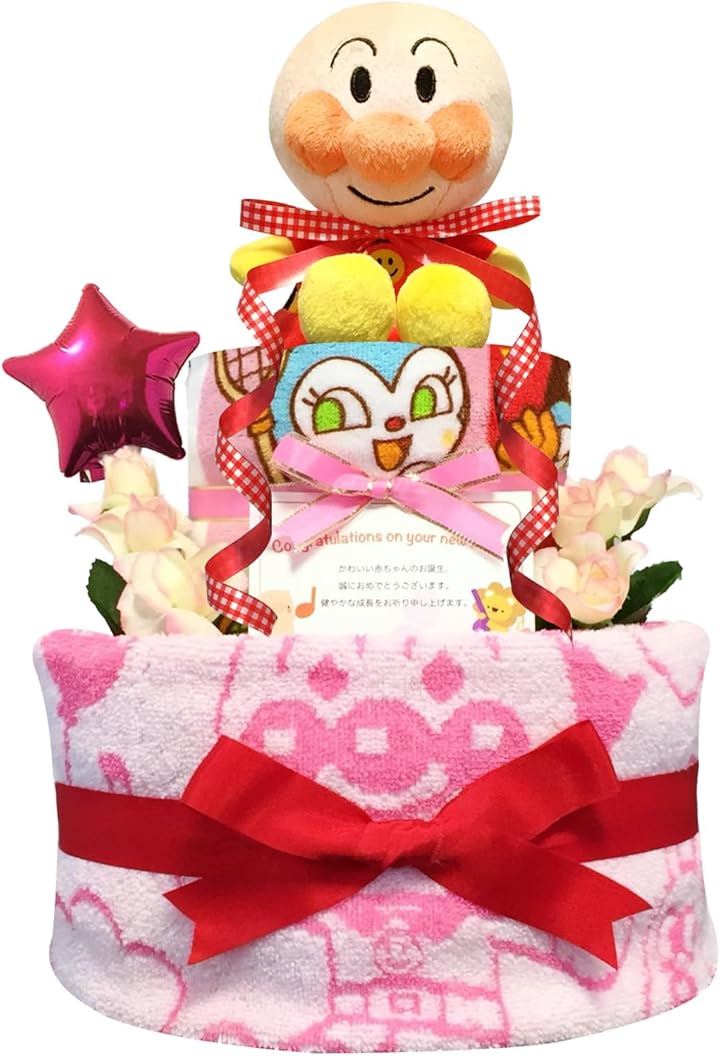 おむつケーキ 女の子 出産祝い 赤ちゃん 誕生日 ベビーシャワー ギフト 2段(ピンク, ご出産祝い・新生児用にオススメおむつサイズＳ)