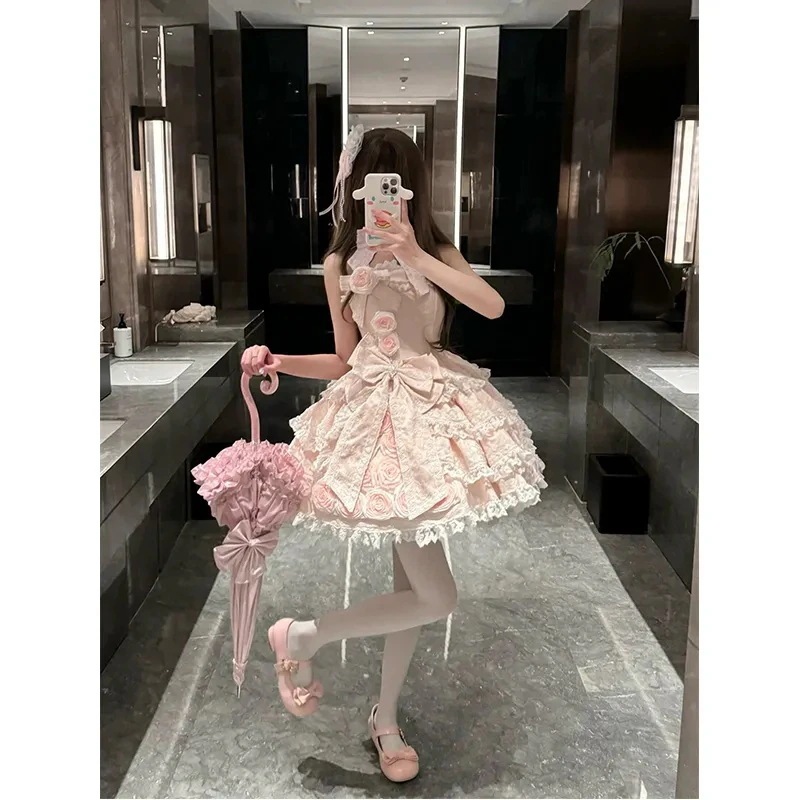 【3日出荷】ピンクバラ 小礼服ロリータ 可愛い誕生日ドレス 重厚
