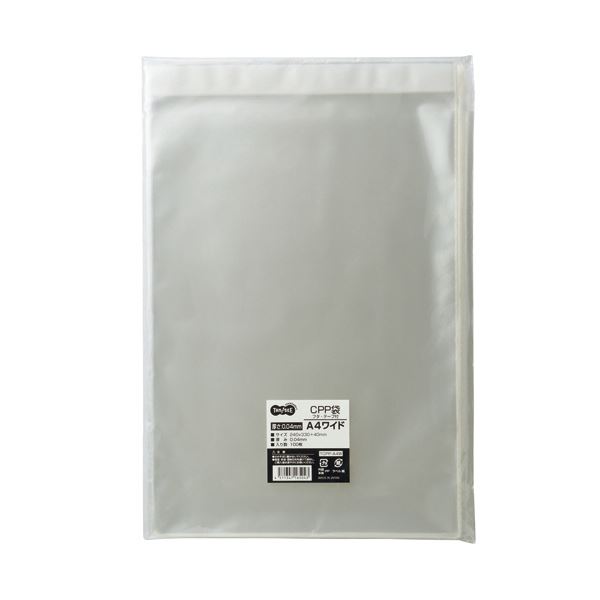 (まとめ）TANOSEE CPP袋 A4ワイド用フタ・テープ付 240×330+40mm 100枚入×5パック(×3セット)