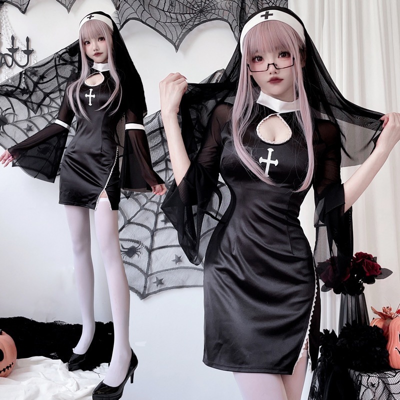 ハロウィン大人用コスプレ衣装 吸血鬼 修道女 コスチューム 十字架 ダーク ゴシックスタイル コスプレ ロールプレイ