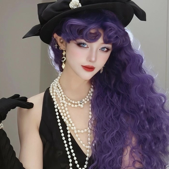 中世の貴族風 巻き毛 パープル髪 紫 フルウィッグ かつら 女性 長髪 ロングウィッグ ロングヘア ロリータ lolita 前髪あり 自然 可愛い wig コスプレ 耐熱ウィッグ 小顔効果 コスチュー