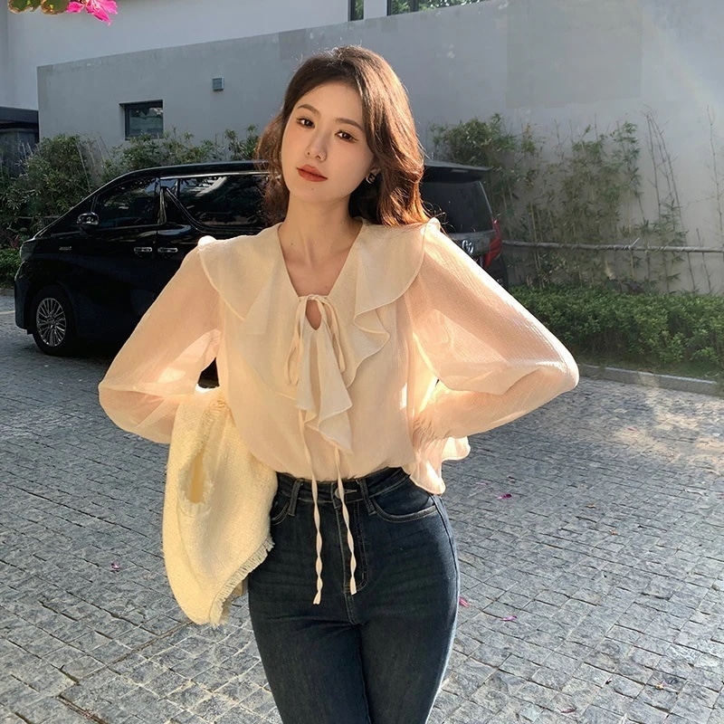 韓国版はゆとりがある/新規設計/トップス/シャツ/ブラウス/レディースシャツ/通勤/パーティー/着痩せ シアーシャツ シアーシャツ 今っぽシアーシ